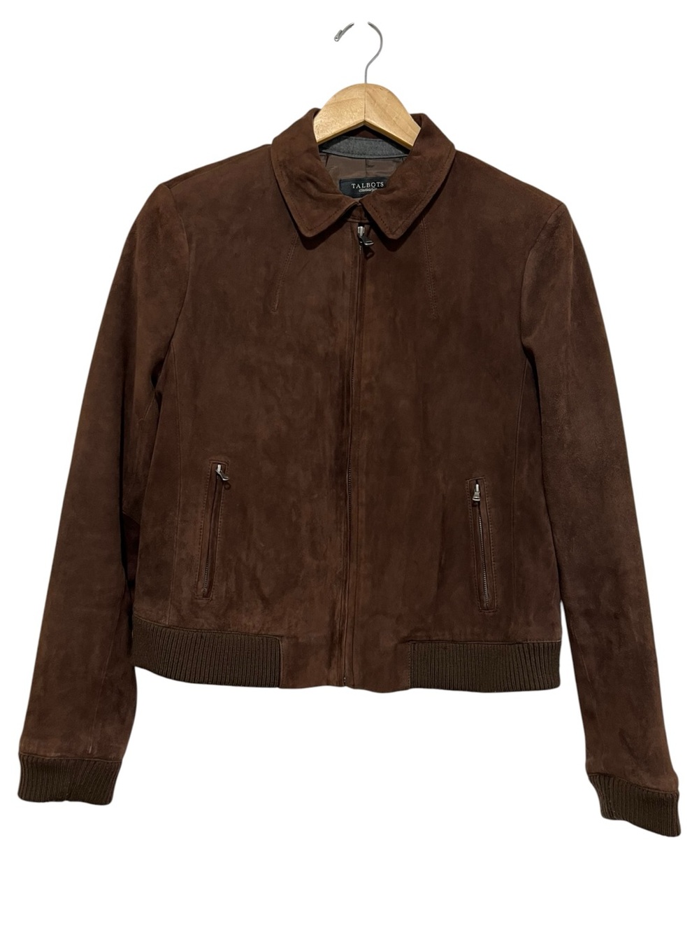 Talbots Women's Dark Brown Suede Leather Bomber Jacket Size 14
